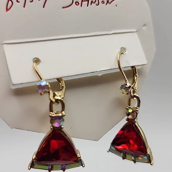 Betsey Johnson Red and Gold Dangle Earrings - Picture 3 of 3